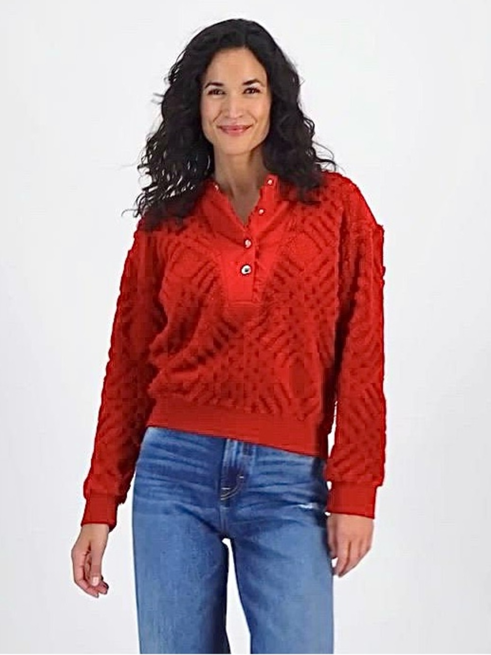 Tommy Hilfiger Fuzzy Sherpa Quilted Sweatshirt Snap Front